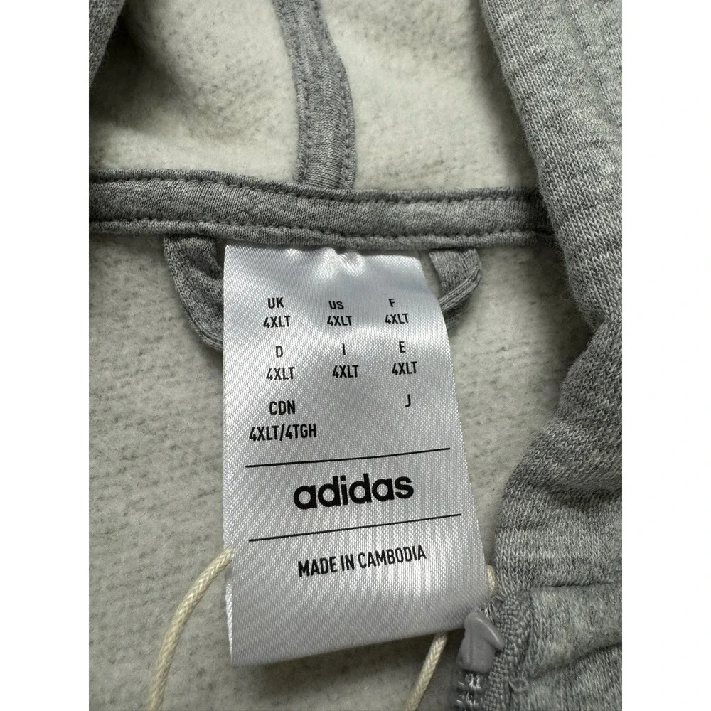 Adidas Mens Essentials 3-Stripes Full Zip Hoodie Grey IJ6479 4XLT Big and Tall